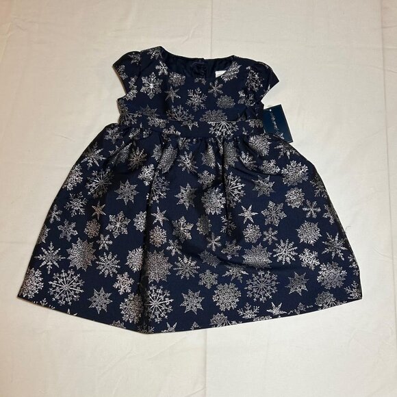 Gymboree Girls Blue Silver Snowflake Short Cap Sleeves Dress NWT Silent Night - Picture 1 of 13